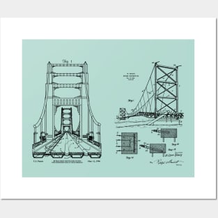 Bridge Engineer Gift Two Bridges Patent Blueprints Posters and Art